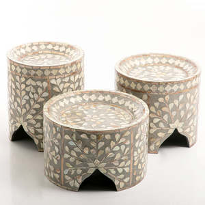 Metal Mother of Pearl <b>Cake</b> <b>Stand</b> Round Shape <b>Set</b> of Three <b>Cake</b> Holder Superior Quality Handmade for Birthday Ramadan Serving - Product Image 4