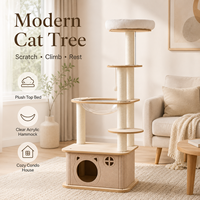 Arbre à chat vertical haut avec griffoir, perchoir supérieur et maisonnette confortable en MDF et feutre écologiques et durables pour chats d'intérieur