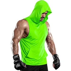 Camiseta sem manga com capuz para homens, top fitness de secagem rápida masculino para treino, academia