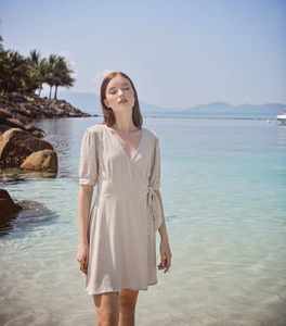 ชุดเดรสผ้าลินินน้ำหนักเบาหรูหราของผู้หญิงชุดเดรสสวมใส่สบายทุกวันดีไซน์รอบเอวธรรมชาติสำหรับฤดูร้อน - Product Image 1