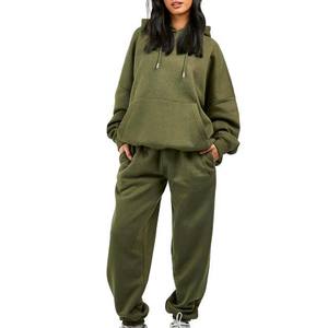 Wholesale Premium High Quality 100% Cotton Hooded Casual <b>Women's</b> Tracksuits Eco-Friendly Quick Dry Breathable <b>Fleece</b> Two Piece - Product Image 1