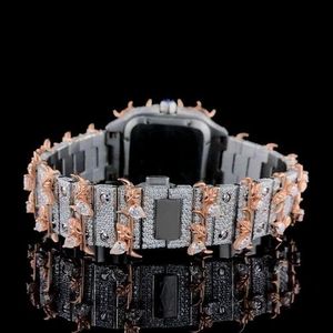 Montre de luxe personnalisée de haute qualité en acier inoxydable avec cadran carré, diamant moissanite, fenêtre en cristal, bracelet tendance ETA - Product Image 3