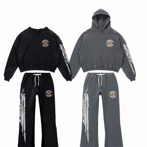 Pantalons de survêtement délavés à l'acide, jambes courtes, avec détails en strass, streetwear personnalisé, ensemble d'hiver, fermeture éclair - Product Image 1