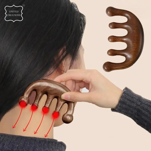 หวีนวด100% ไม้จันทน์ธรรมชาติแบบกว้างนวดหนังศีรษะไม้สำหรับผมหรูหรา - Product Image 4