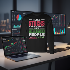 Camiseta de manga larga unisex con cuello redondo para adultos, con la frase 'I Like Stocks And Maybe Three Other People Investor', promocional - Product Image 3