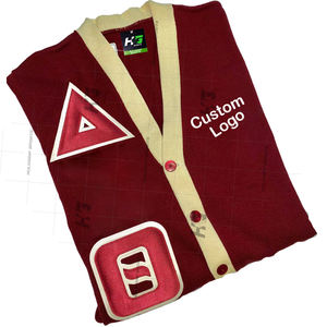 Personnalisé DST sororité cramoisi et blanc cardigan pied de poule femmes chandails pull tricoté avant logo broderie bouton décontracté - Product Image 4