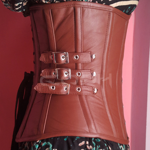 Corsé de Cuero Marrón de Primera Calidad con Varillas de Acero y Correas Laterales Ajustables con Hebillas - Product Image 4