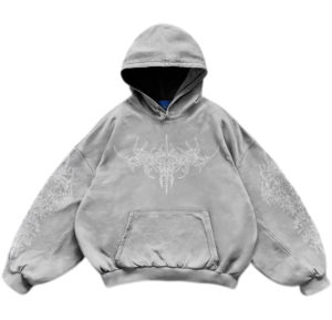 Sudadera con capucha recortada Vintage HUDIE Unisex Acid Wash Boxy, ropa de calle personalizada Y2K con estampado DTG, sudadera para hombre - Product Image 3