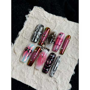 Uñas Postizas Cromadas Cósmicas, Arte de Uñas Cromadas Chic y Elegante para un Look Estelar - Product Image 1