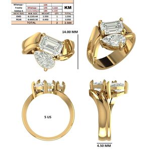 Anillo de Boda Freeha Siddiqi de Oro Amarillo de 14k, Joyería Fina Clásica y Elegante con Piedra de Corte Esmeralda para Promesas y Ocasiones Especiales - Product Image 2