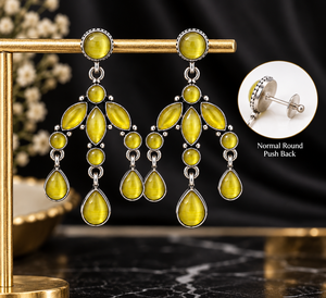 Boucles d'oreilles pendantes en argent oxydé jaune et noir, style mode, avec pierres précieuses, pour femmes, vente en gros - Product Image 6