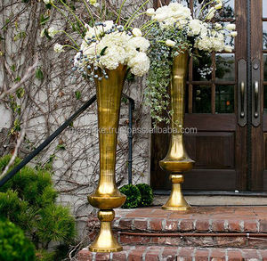 Decoración de lugar de boda de aspecto moderno, florero de Metal chapado en oro, centro de mesa de boda, decoración, florero - Product Image 2