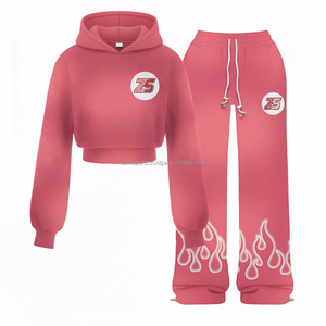 Chándal de lana de primera calidad con cremallera 380 GSM tela suave y cálida logotipo personalizado bordado e impresión diseño de fuego Chándales Tallas grandes - Product Image 1