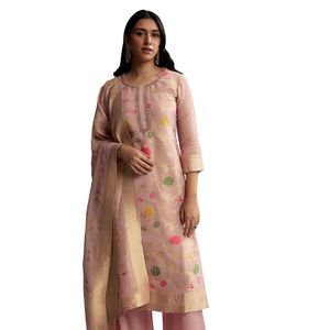 Peach Pink Banarasi Tissue Palazzo Suit Venta al por mayor Mujeres Ropa étnica OEM Fábrica de ropa Proveedor a granel Fabricante personalizado - Product Image 4