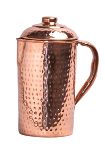 Textured Hammered <b>Copper</b> <b>Jug</b> With Glossy Lid And Curved Handle For Traditional Home Hydration Style - Product Image 3