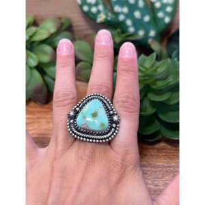 Anillo Navajo Damele de Turquesa y Plata de Ley, Joyería Cultural Coleccionable, Talla 8 - Product Image 2