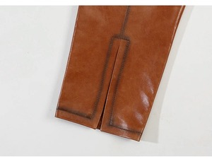 Pantalon en cuir véritable fendu taille élastique rétro pantalon en cuir de mouton véritable femme était un pantalon en cuir mince avec poches F2767 - Product Image 6