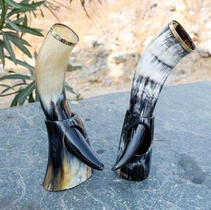 Meilleure vente cadeau de Noël Viking corne à boire 18 oz fabriqué à la main corne naturelle sans odeur de corne support en fer par Javed Handicrafts - Product Image 2