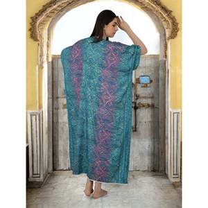 Caftán Largo de Seda Azul Rosa Ombre Paisley # 1626 Trajes de Baño para Mujer - Product Image 3