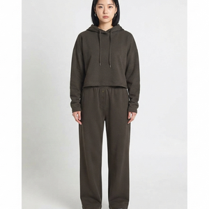 <b>Top</b> Trending Heavyweight Women's Crop Hooded Solid Tracksuits 100% Cotton Oversized Loose Fit OEM Service Wholesale - Product Image 1