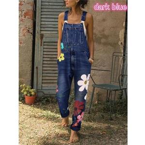 Pantalones con pechera, monos con estampado de flores, pantalones vaqueros azules, Mono para mujer, pantalones con pechera de mezclilla a la moda, monos largos sexis, monos 2025 - Product Image 5