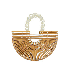 Nuevo Bolso de Verano para Mujer, Tejido a Mano con Bambú, Diseño Semicircular, con Perlas, para la Playa o Vacaciones - Product Image 5