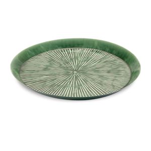 Plateau en métal vert émeraude fait à la main avec un motif radial en forme de soleil, plateau de centre de table de luxe pour le salon et la décoration d'hôtel - Product Image 1