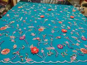 ผ้าชุดราตรีหรูหราขายดี ผ้าตาข่ายเจ้าสาวสวยงามแบบราชวงศ์ ประดับด้วยกลิตเตอร์เลื่อมและลายปักดอกไม้สไตล์ฝรั่งเศส - Product Image 3