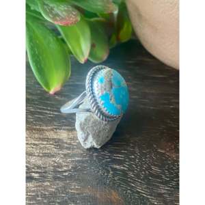 South Hill <b>Turquoise</b> Sterling Silver <b>Ring</b> Size 9.5-Princess Cut Geometric Fine Jewelry for Everyday Wear - Product Image 3