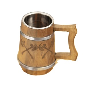 Tasses à bière en bois fabriquées en usine indienne de meilleure qualité Capacité de 500ml Design vintage Aliments purs en acier inoxydable respectueux de l'environnement - Product Image 6