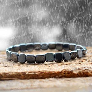 Bracelet extensible en pierre naturelle hématite avec perles d'agate, breloque géométrique, style religieux, cadeau idéal - Product Image 3
