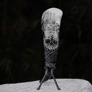 Cuerno vikingo nórdico auténtico, hecho a mano cuerno de búfalo, soporte de cuero para jarra, regalo religioso ecológico para - Product Image 6