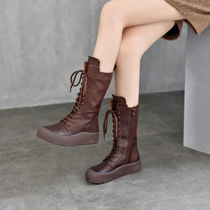 Bottes en cuir pour femmes, hauteur genou, talon épais, pour l'hiver, les fêtes, le bureau, les tenues décontractées et les sorties en soirée - Product Image 2