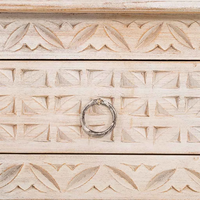 Table console moderne en bois de manguier blanc vieilli avec quatre tiroirs sculptés fabriqués à la main pour villa, hôtel, salon et couloir