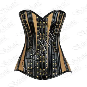 Phụ Nữ Shaplass Thời Trang 3 Hai Lớp Nặng Boned Overbust Curvy Corset Làm bằng Chất Lượng Cao Giả Da Phụ Nữ Bustier Top