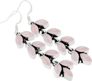 Lujosos pendientes de piedras preciosas de cuarzo rosa, pendientes de forma redonda de Plata de Ley 925 sólida para mujeres y niñas, Pendientes colgantes de plata - Product Image 1