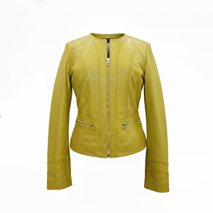 Vêtement d'hiver pour femmes, veste en cuir jaune, veste en cuir de mouton de qualité supérieure, veste en cuir pour femmes résistante - Product Image 3