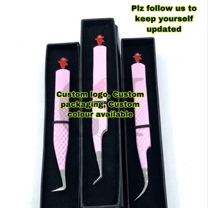 New 45/90/Curve Pink Color Powder Coating Back Side <b>Doll</b> Eyelash Extension Tweezers Anti-Static Fine Tip 10mm Length Stainless - Product Image 5