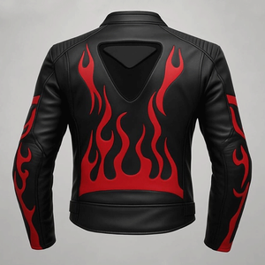 Chaqueta de moto de cuero negro genuino con diseño rojo general Chaqueta de moto de cuero de pista protegida blindada CE para hombres - Product Image 4