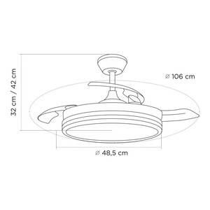 Ventilador de techo CCT con 3 aspas retráctiles y luz, 60W 6300 Lm, blanco Night Evo (Cristal Record 85-080-42-000) - Product Image 5