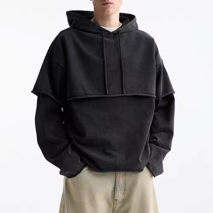 Luxury Raw Hem 360 Gsm French Terry Hoodie Oversized Stone Washed Sudaderas CON CAPUCHA DE DOBLE CAPA - Product Image 1