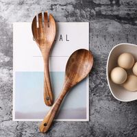 Ensemble de serveurs à salade en bois de haute qualité manche en bois écologique cuillère et fourchette pour la maison hôtel Restaurant vaisselle outils à salade couverts