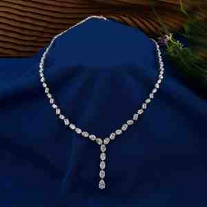 Silver Plated Vintage Lariat Necklace with Multi Shape Statement <b>Tennis</b> Necklace Engagement Gift Lab Grown Diamonds Unisex - Product Image 2