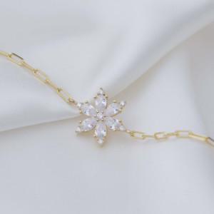 Flower Design Marquise Cut Zircon Stone <b>Charm</b> Bracelet Turkish Handmade Gold Plated 925 Sterling Silver Jewelry for Gift Party - Product Image 2