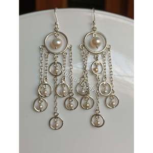 Handmade <b>Silver</b> & Freshwater Pearl <b>Dangle</b> <b>Earrings</b> Elegant Bridal Jewelry Perfect Wedding Gift for Her - Product Image 6