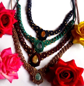 Corde confortable bijoux en forme ovale Labradorite gemmes macramé collier femmes mélanger couleur fil Boho Style macramé collier - Product Image 5