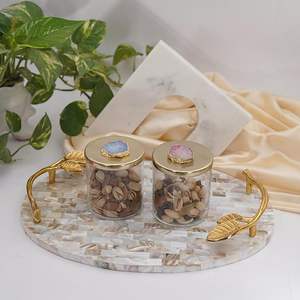 Plateau carré en nacre de taille personnalisée en gros, plateau de service fait à la main respectueux de l'environnement pour la maison, les hôtels, touche décorative géométrique - Product Image 4