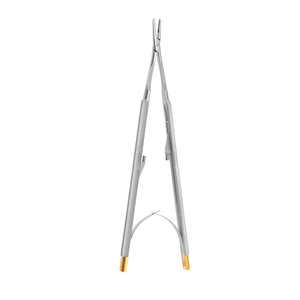 Portaagujas Mathieu de Ortodoncia TC Manual con Puntas Doradas, Mango de Acero Inoxidable con Resorte, Instrumento Quirúrgico Dental con Certificación CE - Product Image 1