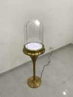 Vitrine à bijoux sur pied en acier inoxydable haut de gamme plaqué titane, verre trempé transparent, éclairage LED tricolore