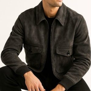 Veste en cuir d'hiver pour homme avec col montant et logo frontal, séchage rapide et respirante - Product Image 5